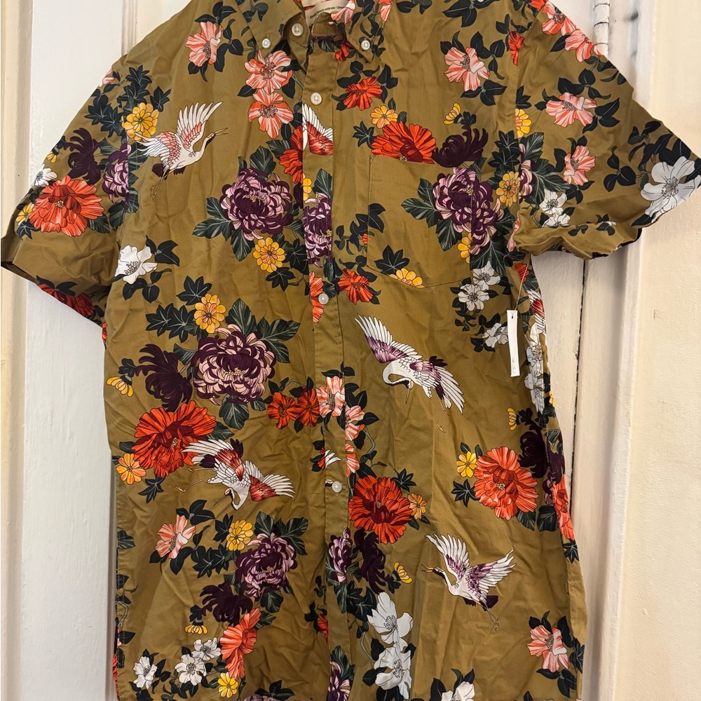 Goodthreads Floral Button Down Shirt - Olive, Red, Purple